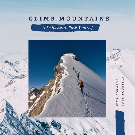 Climbers walking on snowy peak Instagram Šablona návrhu
