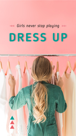 Girl Choosing Clothes on Hangers Instagram Story Šablona návrhu