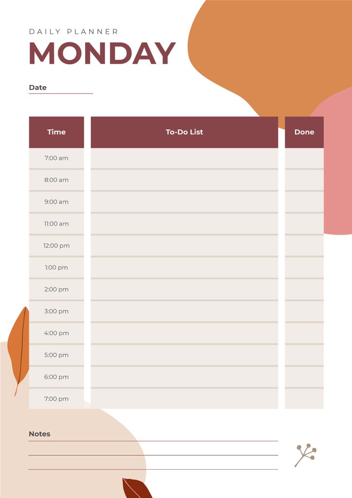 Daily Planner on Paint Blots Schedule Planner Modelo de Design