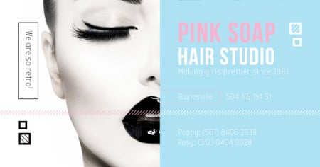 Hair Studio Ad with bright Woman Facebook AD Modelo de Design
