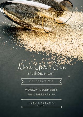 New Year Party Shining Golden Glitter in Glasses Invitation Tasarım Şablonu