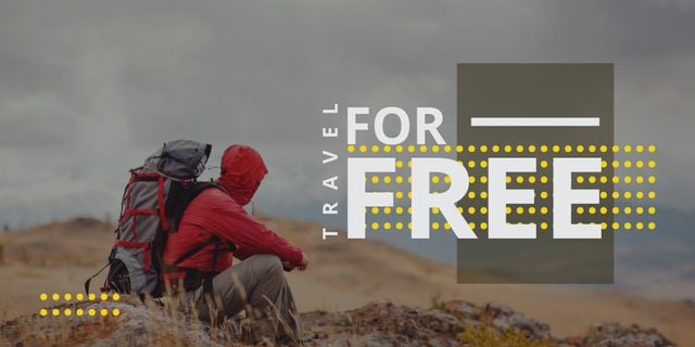 Designvorlage Travel Ad with hiker für Twitter