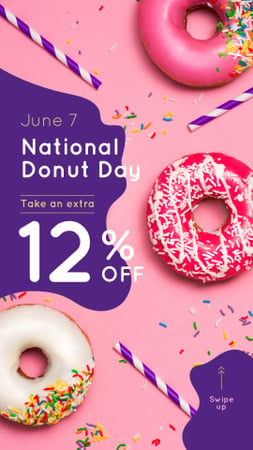Donut Day Offer with Delicious glazed donuts Instagram Story Design Template