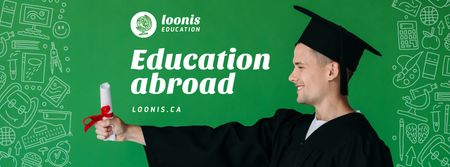 Abroad Education Program Student with Diploma Facebook cover Design Template