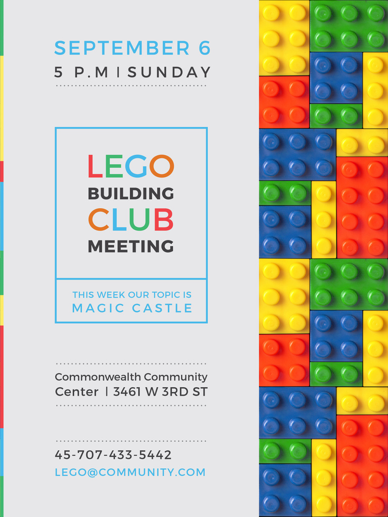 Platilla de diseño Lego Building Club meeting Constructor Bricks Poster US