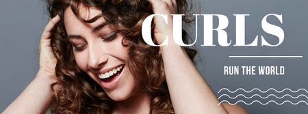 Ontwerpsjabloon van Facebook cover van Curls Verzorgingstips met Vrouw met glanzend haar