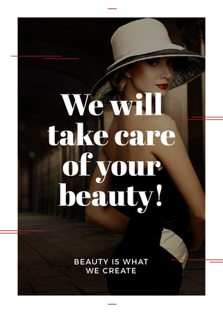Beauty Services Ad with Fashionable Woman Invitation Modelo de Design