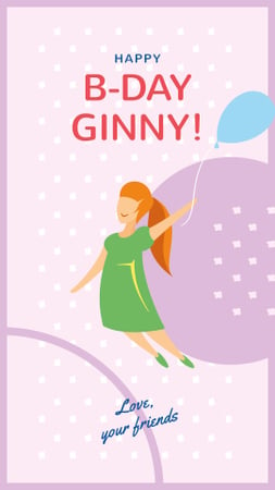 Designvorlage Girl flying on Birthday balloon für Instagram Story