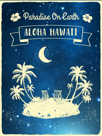 Hawaii travelling inspiration with Tropical island Poster US Design Template