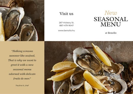 Plantilla de diseño de New Seasonal Menu with Seafood Brochure 