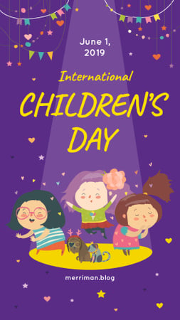 Kids dancing and having fun on Children's Day Instagram Story Design Template