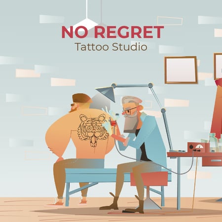 Ontwerpsjabloon van Animated Post van Old Man making Tiger Tattoo
