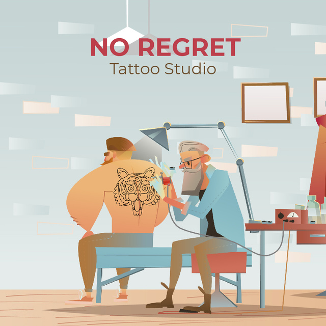Old Man making Tiger Tattoo Animated Post Modelo de Design