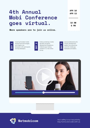 Online Conference announcement with Woman speaker Poster Design Template