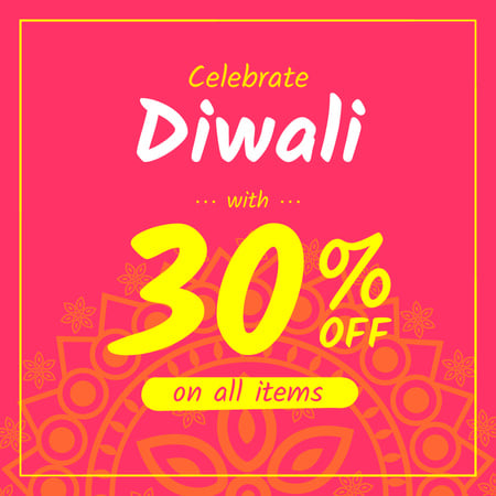 Designvorlage Happy Diwali Offer Mandala in Pink für Instagram