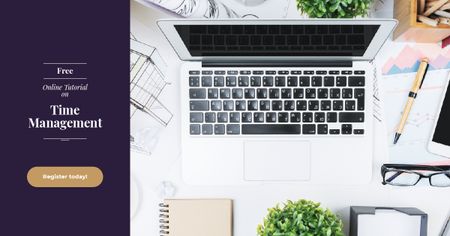 Platilla de diseño Online Courses Ad Working Table with Laptop Facebook AD