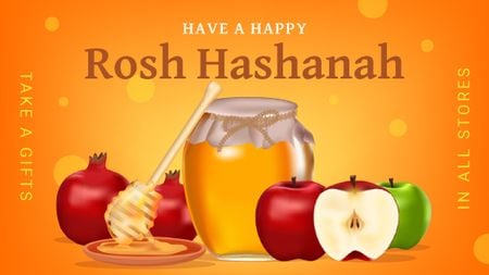 Rosh Hashanah Greeting Apples with Honey Title Šablona návrhu