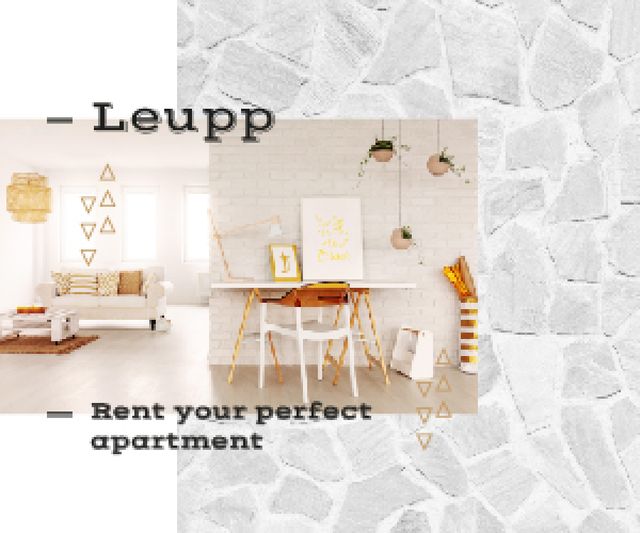 Designvorlage Real Estate Offer with Cozy Interior in White Colors für Medium Rectangle