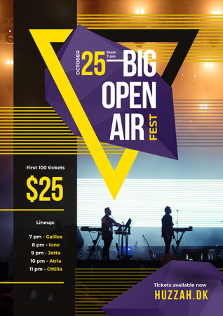 Open Air Fest Invitation with Band on Stage Poster Design Template