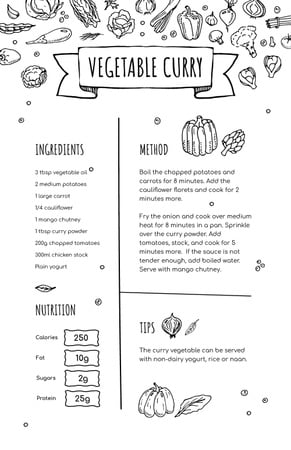Vegetable Curry Cooking process Recipe Card Modelo de Design
