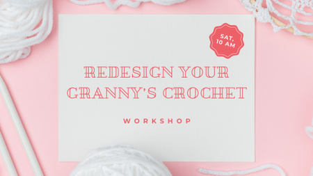 Knitting and Crochet workshop in White and Pink FB event cover Modelo de Design