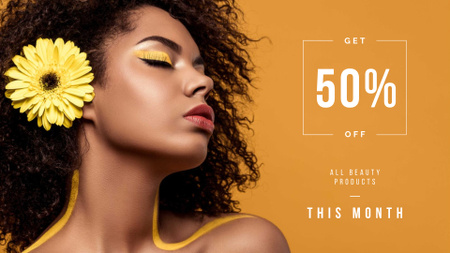 Beauty Products Ad with Woman with Yellow Makeup FB event cover Design Template