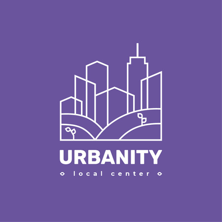 Plantilla de diseño de Empresa de planificación de la ciudad con silueta de edificio en púrpura Logo 