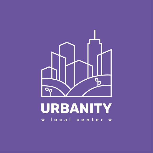 Designvorlage City Planning Company with Building Silhouette in Purple für Logo