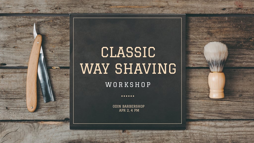 Classic Shaving Workshop With Tools Offer FB event cover Design Template