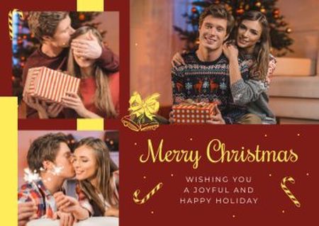 Merry Christmas Greeting Family with Presents Postcard Design Template