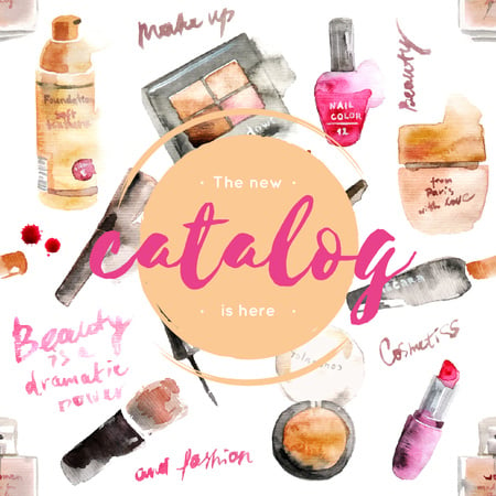 Ontwerpsjabloon van Instagram AD van Make-up cosmetica catalogus in roze