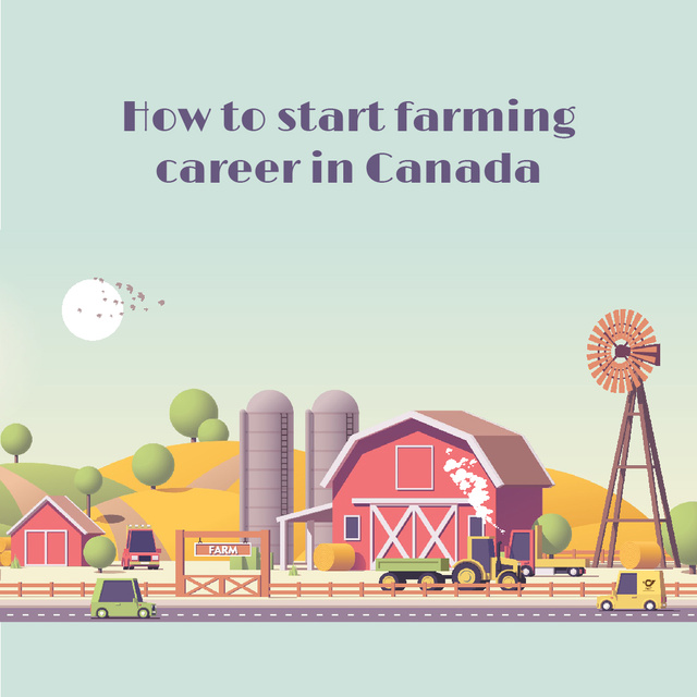 Plantilla de diseño de Agriculture Guide with Cars Driving by Farm Barn Animated Post 