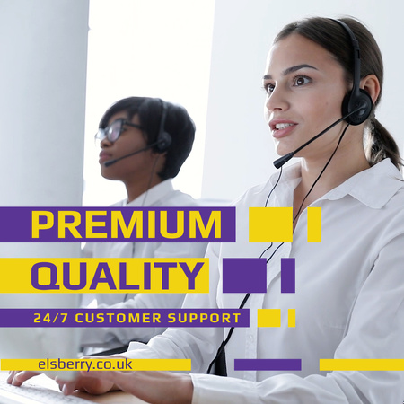 Customers Support with Smiling Assistant in Headset Animated Post Šablona návrhu