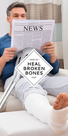 Platilla de diseño Man with Broken Leg reading Newspaper Graphic