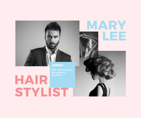 Hair Salon Ad Woman and Man with modern hairstyles Facebook Design Template