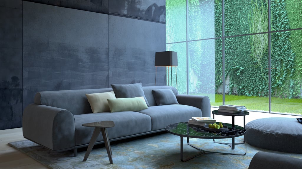Modern Interior with Sofa in grey Zoom Background Tasarım Şablonu