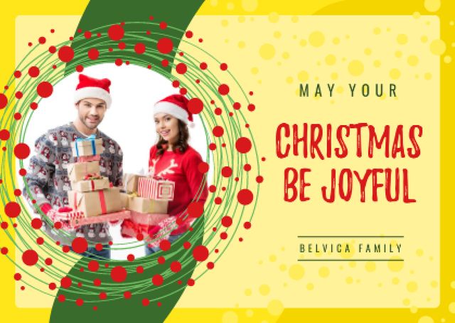 Template di design Merry Christmas Greeting Couple with Presents Card