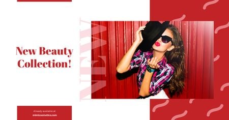 Designvorlage Beautiful Young Girl in Sunglasses in Red für Facebook AD