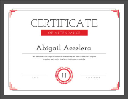 Health Protection Congress Attendance in Red and White Certificate Design Template