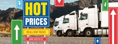 szállítási promóció teherautókkal egy úton Facebook cover tervezősablon