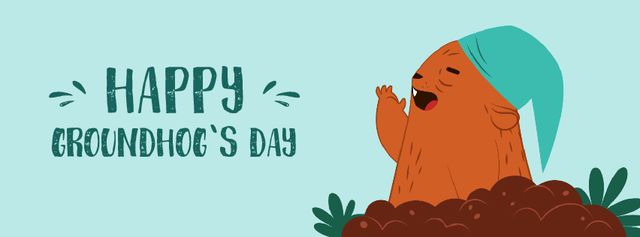 Happy Groundhog Day with funny animal Facebook Video cover Design Template
