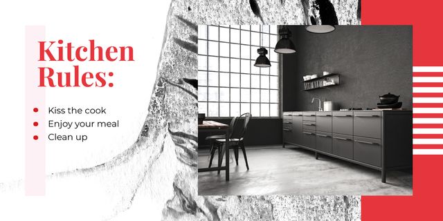 Minimalistic black and white kitchen interior Image Design Template