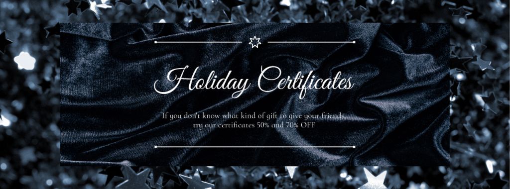 Holiday Gift Certificates Offer Glitter and Velvet in Black Facebook Video cover Design Template