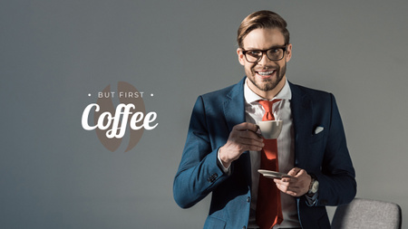Confident Businessman with Coffee Youtube Design Template