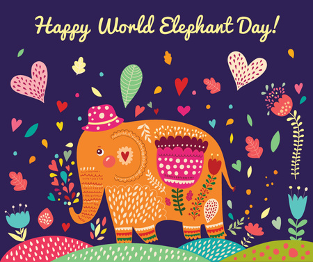 sloní den barevné zvířecí malby Facebook Šablona návrhu