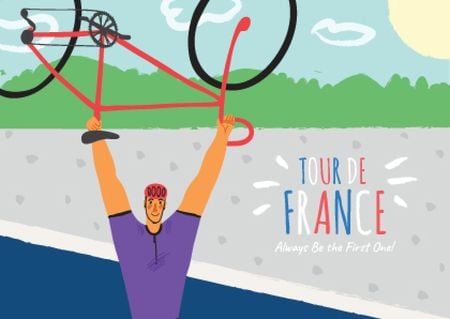 Designvorlage Tour de France with Man holding Bike für Postcard