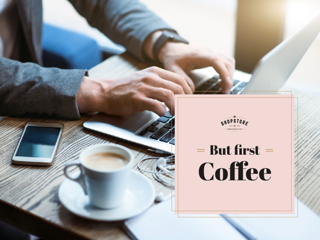 Man typing on Laptop with coffee Presentation – шаблон для дизайна