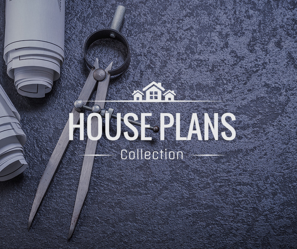 House Plans blueprints on table Facebook Design Template