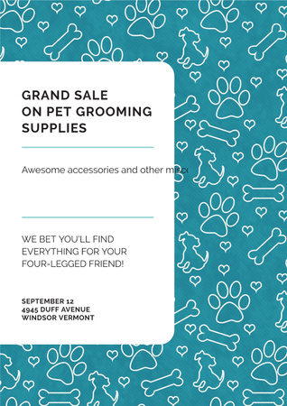 Grand sale of pet grooming supplies Poster Design Template