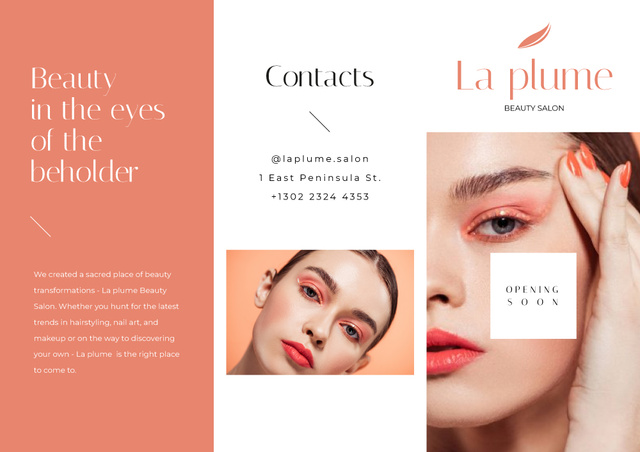 Modèle de visuel Beauty Salon Ad with Woman with bright Makeup - Brochure